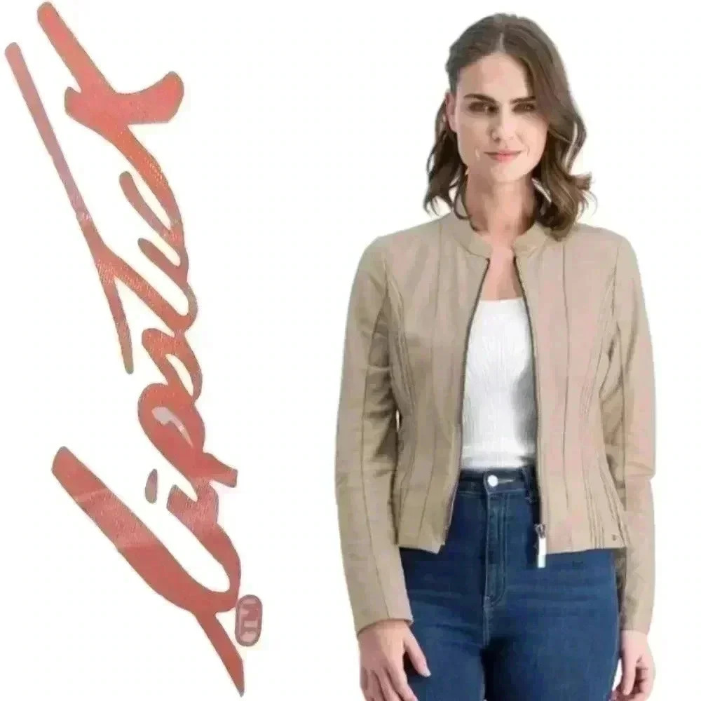 Vintage Retro Lipstick Beige Nude Moto Biker Warm Cotton Jacket Size Small - Picture 11 of 11